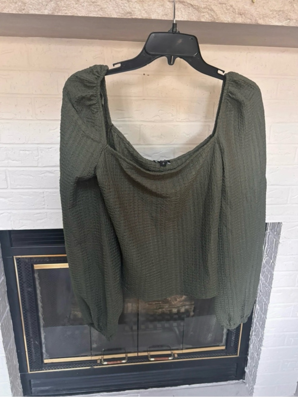 Express Olive Green Square Neck Long Sleeve Blouse
